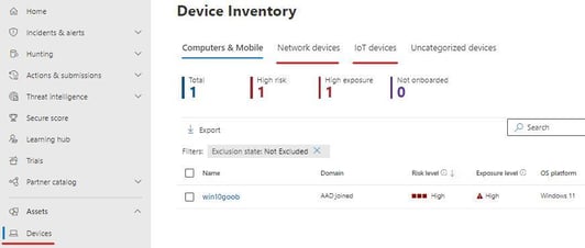 Defender Devices Tab