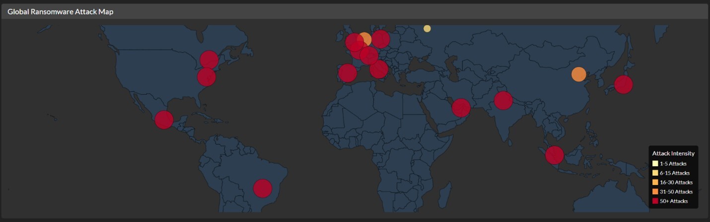 Figure 1. Spiderlabs global ransomware attack heat map monitoring