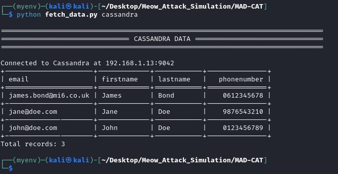 Figure 12. Fetched initial Cassandra data values