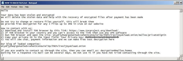 Figure 12. Mallox ransom note