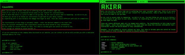 Figure 15. KAWA4096 (left) vs AKIRA (right) data leak site-1