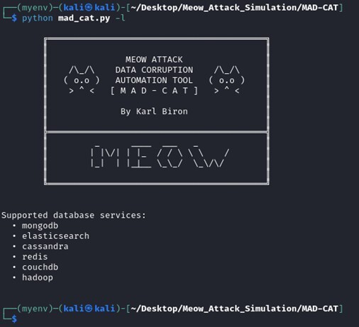 Figure 2. The MAD-CAT supported database services list output