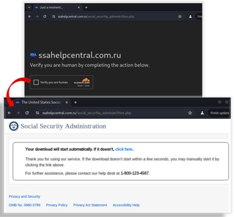 Figure 20. Fake SSA landing pages that lead users to downloading malicious ScreenConnect executable.