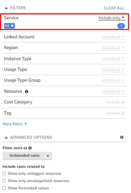 Figure 3. Cost Explorer filtered on service “S3”