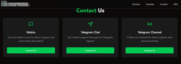 Figure 4. The same landing page provides various contact options to reach the “service provider”
