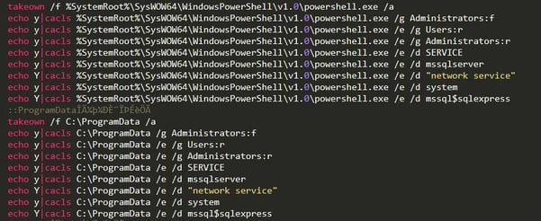 Figure 5. The batch script changes ownership of critical executables and directories.