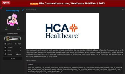 Figure 6.  The Healthcare data from 2023 breach shared by Ransomware group affiliated member at the end of 2024