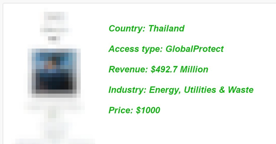 Figure 7. A restored dark web advertisement of a threat actor selling access to an energy company