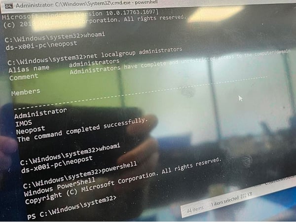 Figure 7. Observing the External Controller PC running under the user context Neopost as a local administrator