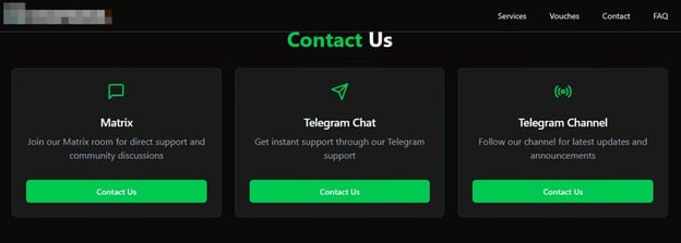 Figure 4. The same landing page provides various contact options to reach the “service provider”