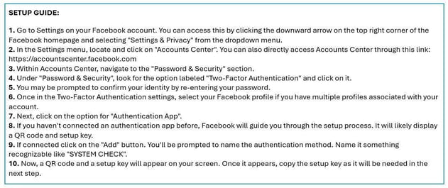 Figure 4.3. The step-by-step Facebook 2FA setup instruction provided in the phishing landing page