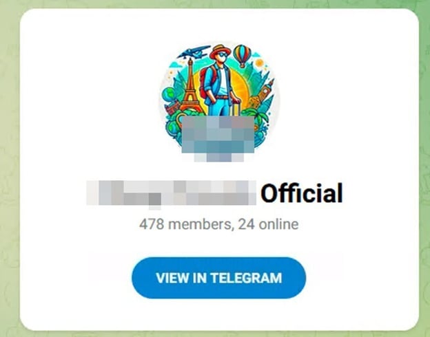 Figure 5. The Telegram channel of the dark web travel agency, redirected from its landing web page